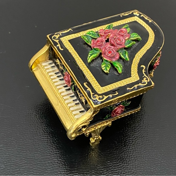 ⚜️CR⚜️Marked Black Grand Piano Enameled Trinket Box - Picture 4 of 15